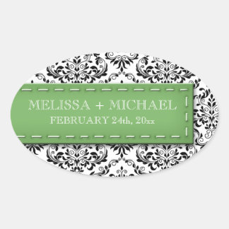 Green Stitched Damask Wedding Large Favour Sticker