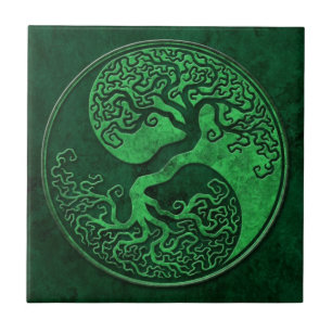 Green Stone Yin Yang Tree Tile
