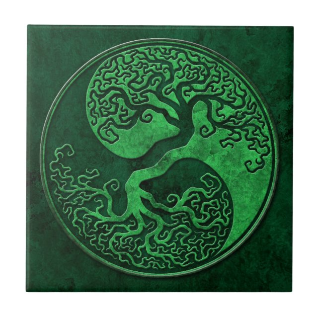 Green Stone Yin Yang Tree Tile (Front)