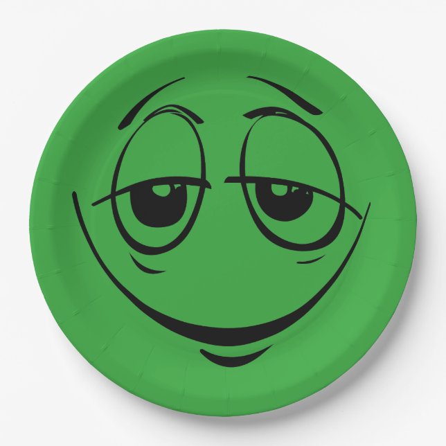 Green Stoned Eyes Face Funny Birthday Party Paper Plate (Front)
