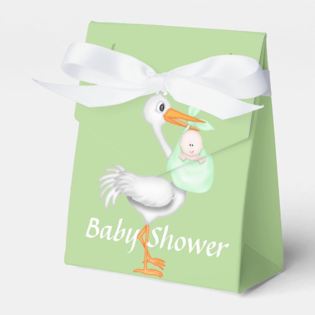 Green Stork Baby Shower Favour Box (Front Side)