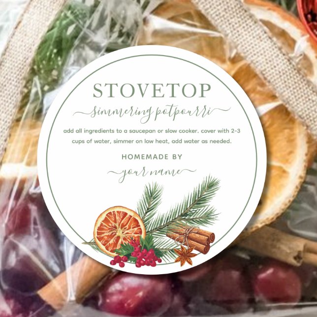 Green Stovetop Potpourri Label Sticker (Créateur téléchargé)