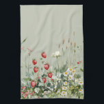 Green Strawberries Daisy Flowers Kitchen Towel<br><div class="desc">Green Strawberries Daisy Flowers</div>