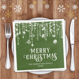 Green String Lights Christmas Party Napkin