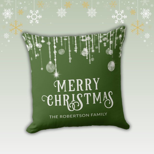 Green String Lights Christmas Throw Pillow (Creator Uploaded)