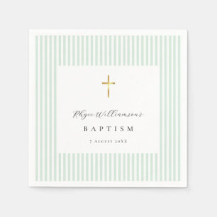Green Strip Gender Neutral Baptism Paper Napkins