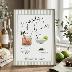 Green Stripe Bar Signature Drinks Cocktails Card