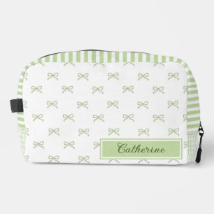 Green Stripe Bow Pattern Coquette Cosmetic Dopp Kit