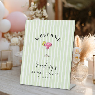 Green Stripe Cocktail Bridal Shower Party  Pedestal Sign
