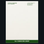 Green stripe ecru professional business company letterhead<br><div class="desc">Make a memorable impression with these contemporary colour stripe letterhead. This fully customizable business stationery is perfect for consulting or service businesses that need to project a polish and professional image. Your name is set boldly in a modern typeface that command attention. Important contact info is set on the opposite...</div>