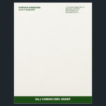 Green stripe ecru professional business company letterhead<br><div class="desc">Make a memorable impression with these contemporary colour stripe letterhead. This fully customizable business stationery is perfect for consulting or service businesses that need to project a polish and professional image. Your name is set boldly in a modern typeface that command attention. Important contact info is set on the opposite...</div>