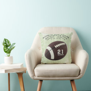 Green Stripe Football Boys Birth Record Throw Pillow