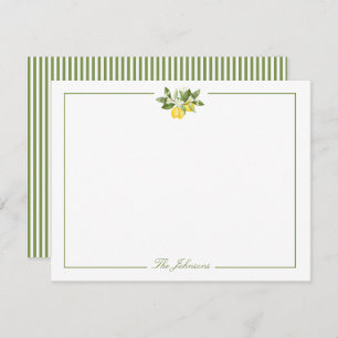 Green Stripe Lemon Branch Personalized Stationery Card