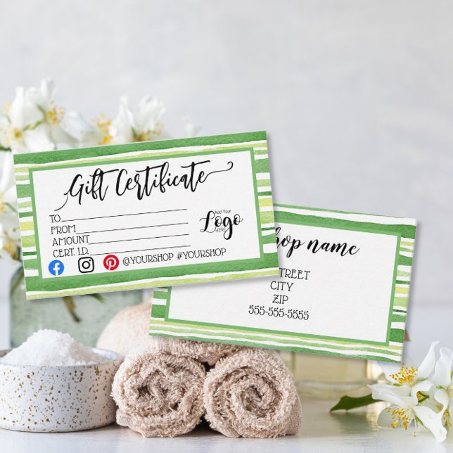 green stripe LOGO Business gift certificate (Creator Uploaded)