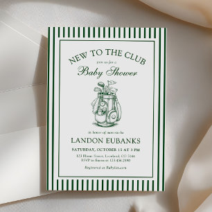 Green Stripe New to the Club Golf Baby Shower Invitation