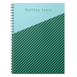 Green Stripe Patterned Customizable Name Notebook