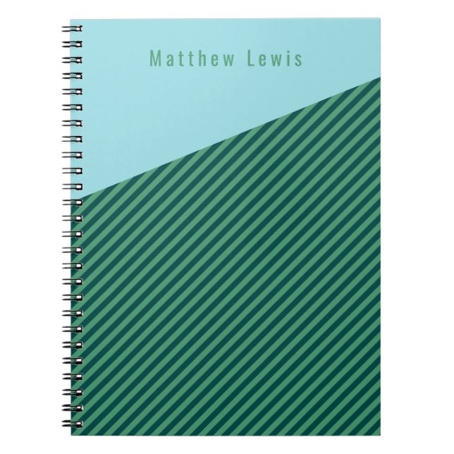 Green Stripe Patterned Customizable Name Notebook (Front)