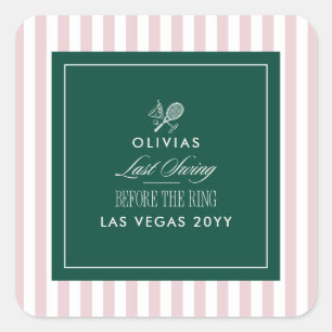 Green Stripe Tennis Modern Chic Hen Party Favor Square Sticker