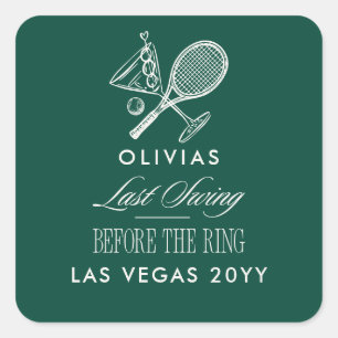 Green Stripe Tennis Modern Chic Hen Party Favor Square Sticker