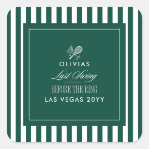 Green Stripe Tennis Modern Chic Hen Party Favour Square Sticker