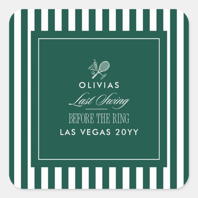 Green Stripe Tennis Modern Chic Hen Party Favour Square Sticker (Front)