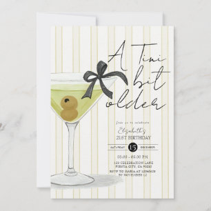 Green Stripe tiny bit older Olive Martini Birthday Invitation