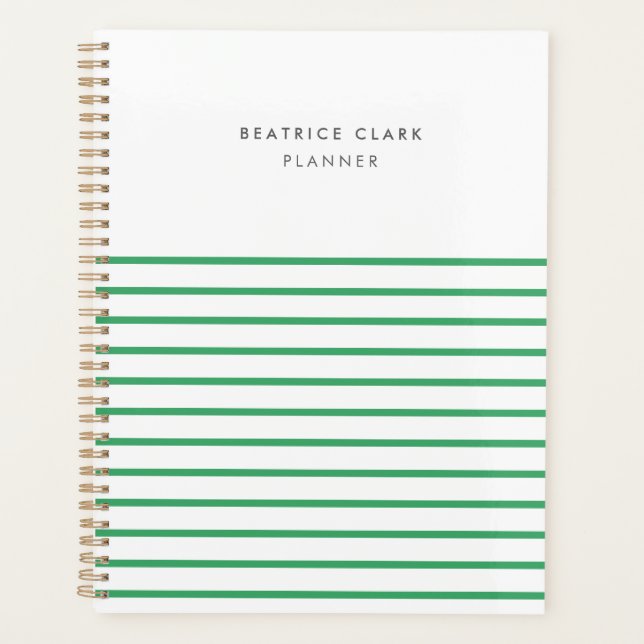 Green Stripe Trendy Modern Minimal Simple Planner (Front)