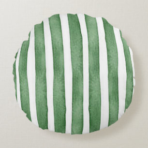 Green Stripe Water Color Round Throw Pillow