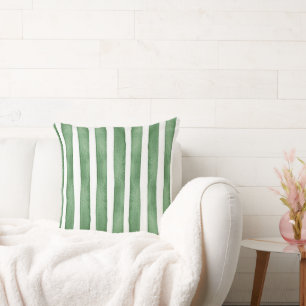 Green Stripe Water Colour Throw Pillow