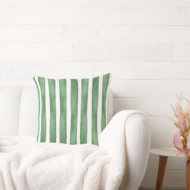 Green Stripe Water Colour Throw Pillow (Couch)