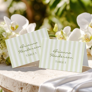 Green Stripe Wedding Escort Name Cards