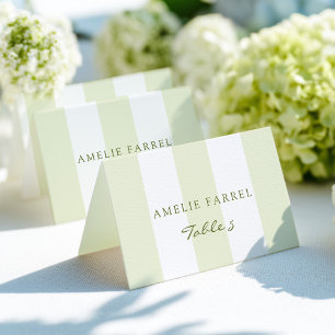 Green Stripe Wedding Escort Name Cards
