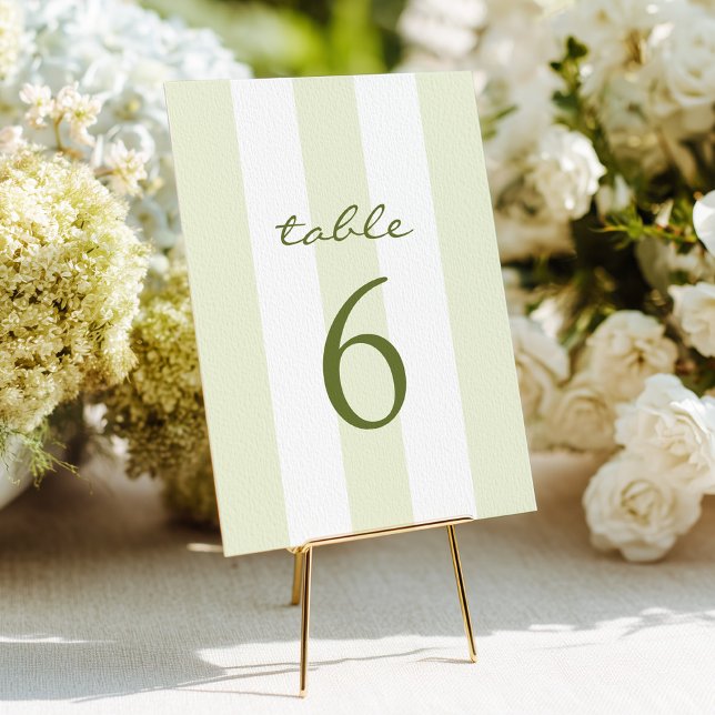Green Stripe Wedding Table Number (Creator Uploaded)