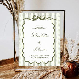 Green Stripe Wedding Welcome Elegant Bridal Shower Poster