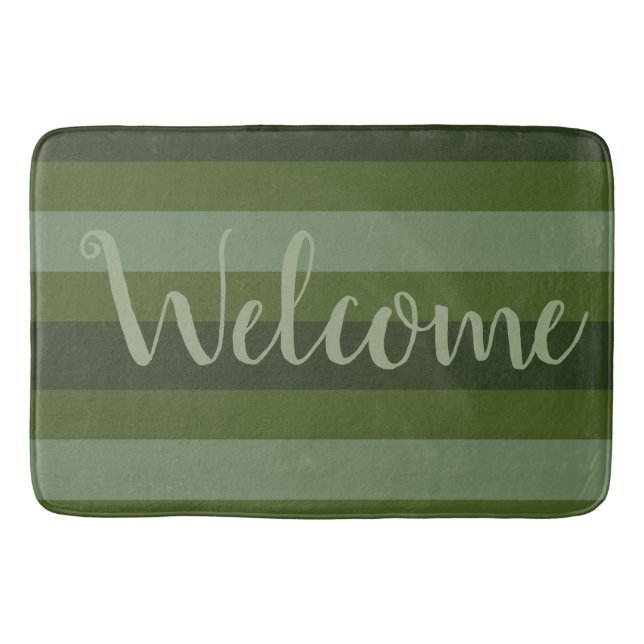 Green Stripe Welcome Mat Pick Your Size (Front)