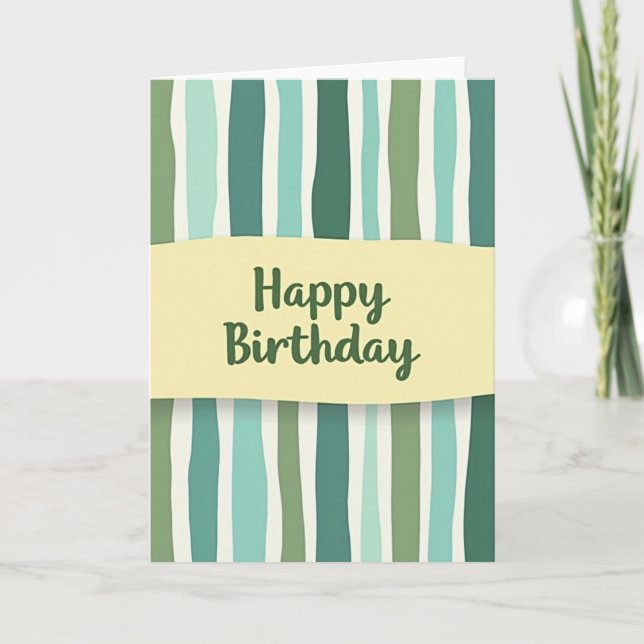 Green Striped Birthday Card (Front)