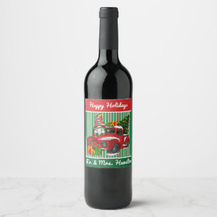 Green Striped Christmas Gnome Wine Label