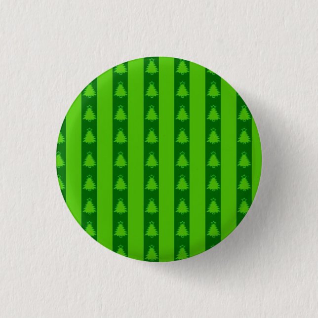 Green Striped Christmas Tree Pattern 1 Inch Round Button (Front)