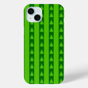 Green Striped Christmas Tree Pattern iPhone 15 Mini Case