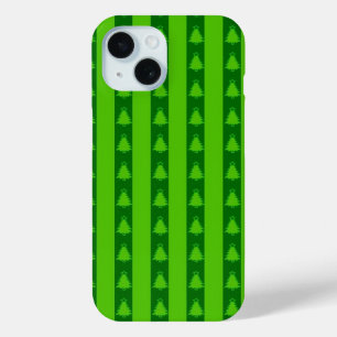 Green Striped Christmas Tree Pattern iPhone 15 Case