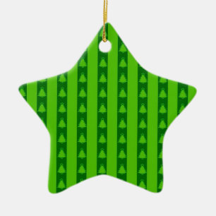 Green Striped Christmas Tree Pattern Ceramic Ornament