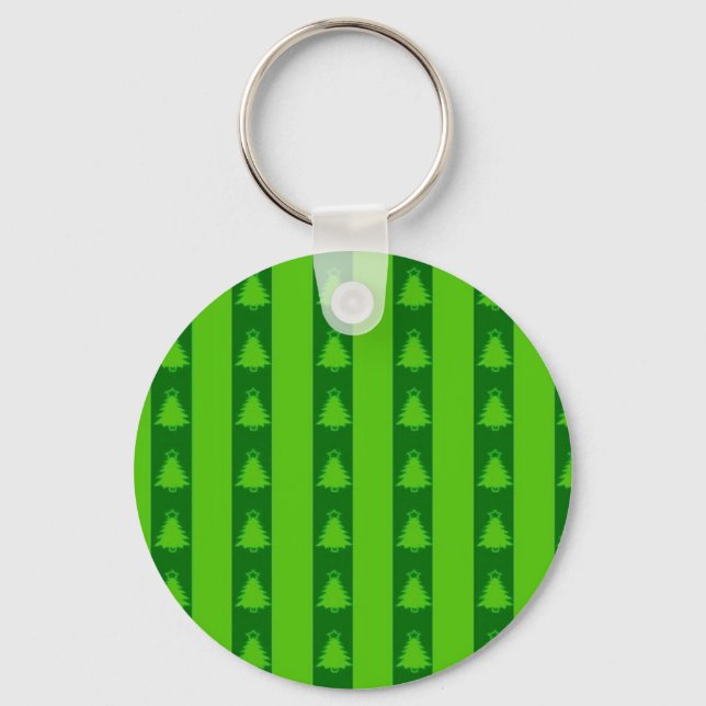 Green Striped Christmas Tree Pattern Keychain (Front)