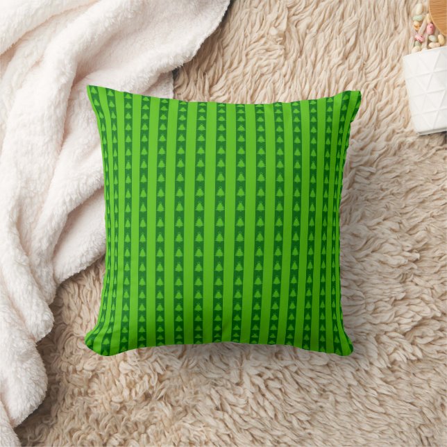 Green Striped Christmas Tree Pattern Throw Pillow (Blanket)