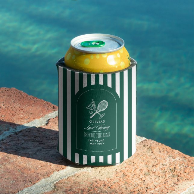Green striped elegant tennis-themed bachelorette can cooler (In Situ Pool)