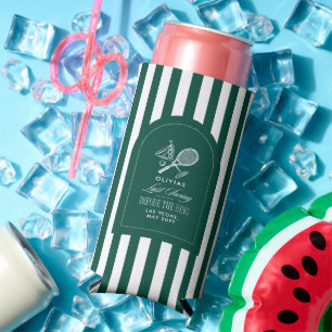 Green striped elegant tennis-themed bachelorette seltzer can cooler