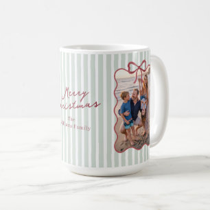 Green Striped Family Photo Christmas Coffee Mug
