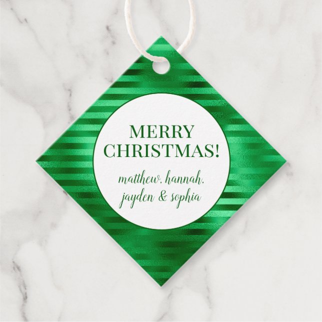 Green Striped Foil Personalized Favour Tags (Front)