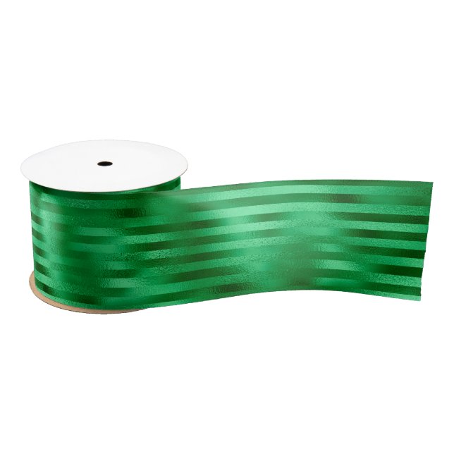 Green Striped Foil Satin Ribbon (Spool)