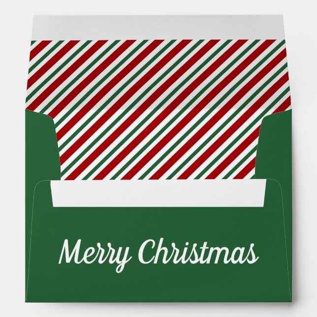 Green Striped Merry Christmas Return Address  Envelope (Back (Bottom))