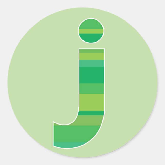 Green Striped Monogram - Letter J Classic Round Sticker (Front)